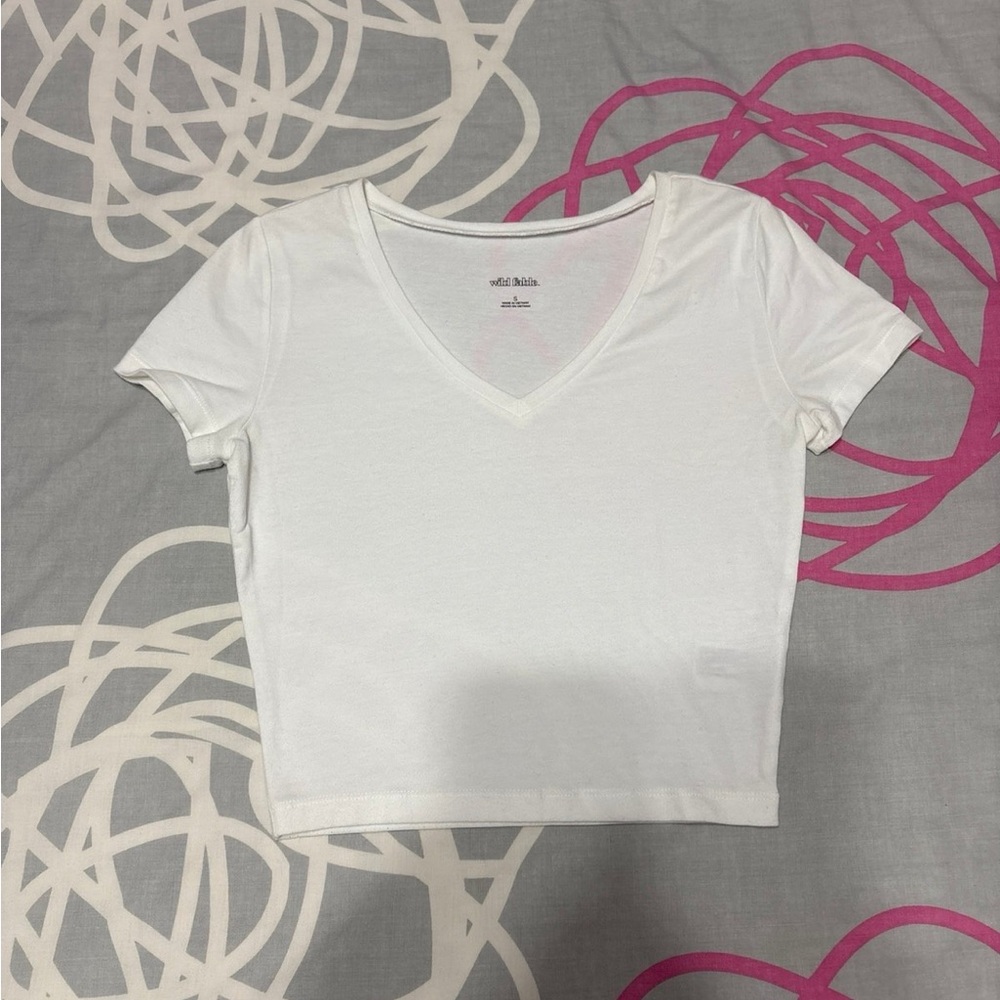 Wild Fable White V-Neck Crop Top